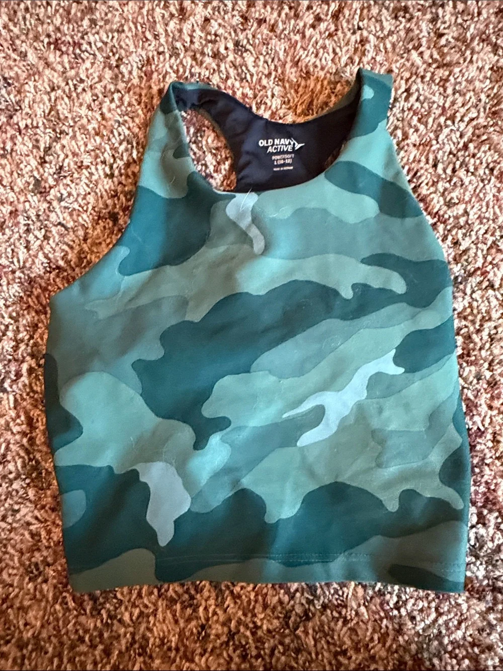 Old Navy Active Girls Green Camo Cropped Tank Top